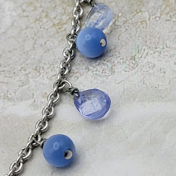 Cookie Lee Silver Tone Blue Moonstone Dangle Charm Y-Drop Necklace 17 Inch - Picture 8 of 9